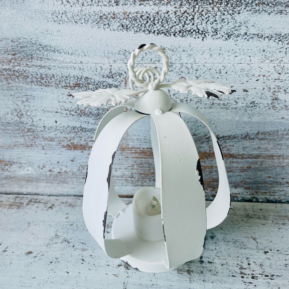 *White Distressed Metal Pumpkin Tealight Lantern - Picture 8 of 13